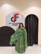 Green Cotton Anarkali Suit Set with Dupatta