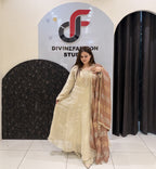 Ivory Party Wear Anarkali Suit Set with Dupatta