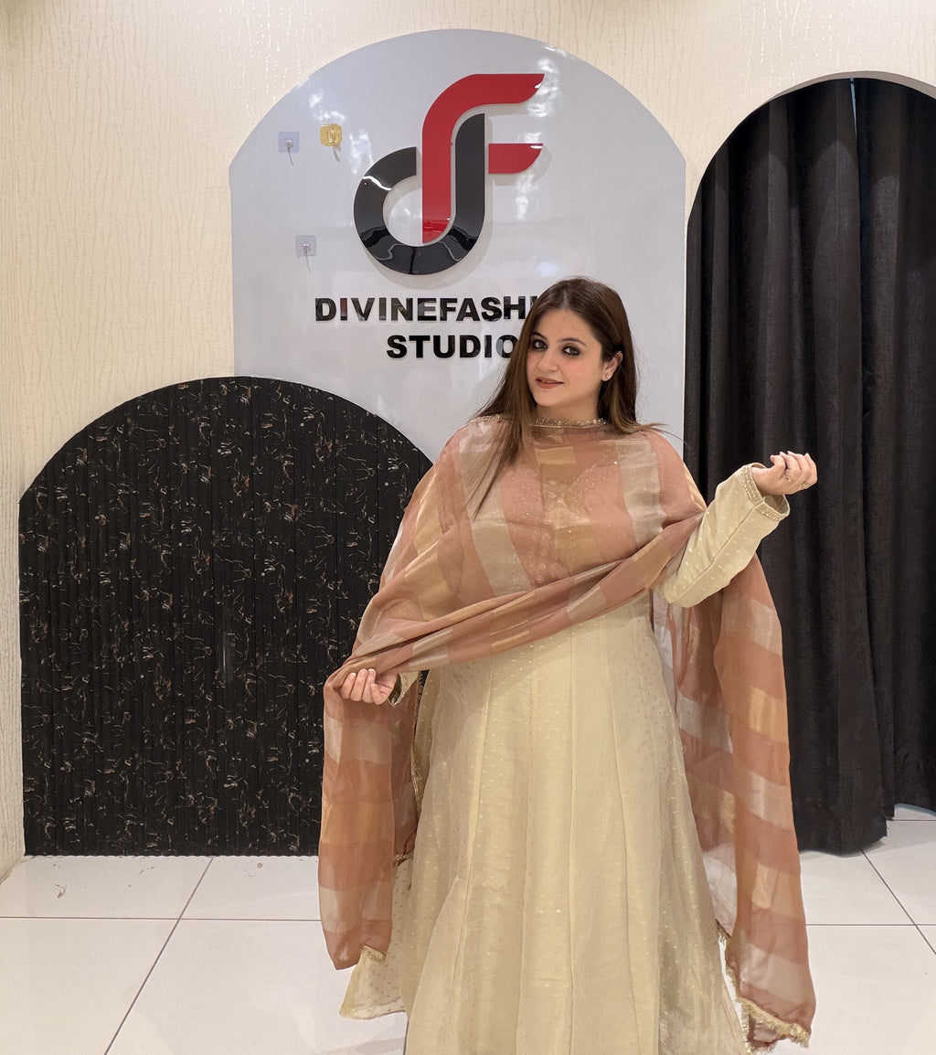 Ivory Party Wear Anarkali Suit Set with Dupatta