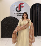 Ivory Party Wear Anarkali Suit Set with Dupatta