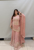 Elegant Pink Partywear Sharara Suit with Heavy Embroidery