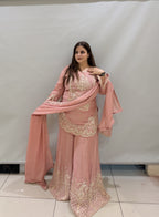 Elegant Pink Partywear Sharara Suit with Heavy Embroidery