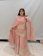 Elegant Pink Partywear Sharara Suit with Heavy Embroidery