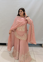 Elegant Pink Partywear Sharara Suit with Heavy Embroidery