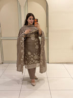 Elegant Taupe Pakistani Embroidered Suit Set
