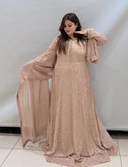 Designer Sequin Partywear Gown with Dupatta – Available in Black & Blush Pink
