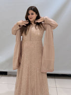 Designer Sequin Partywear Gown with Dupatta – Available in Black & Blush Pink
