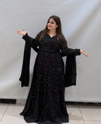 Designer Sequin Partywear Gown with Dupatta – Available in Black & Blush Pink