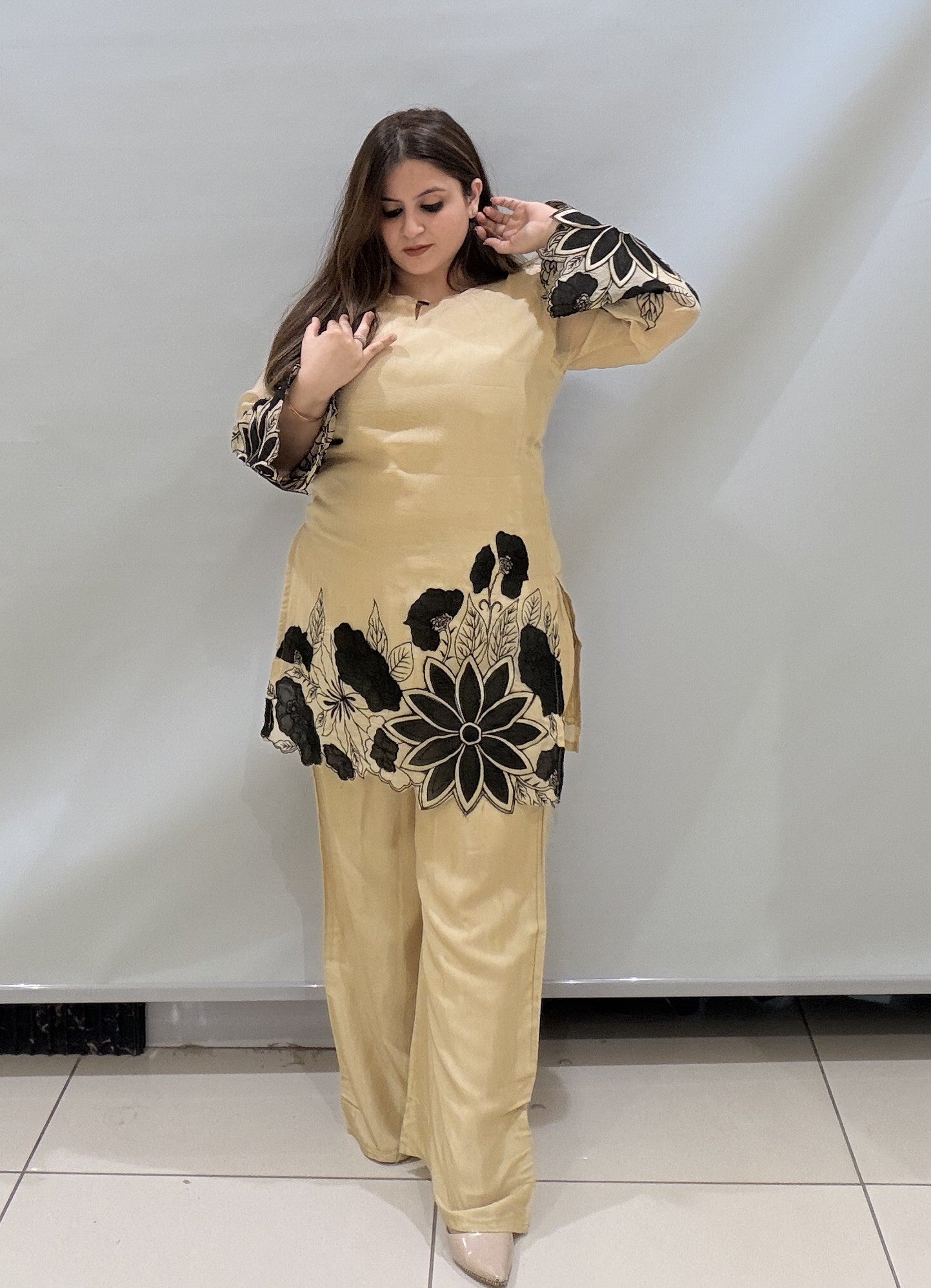 Beige Appliqué Work Co-ord Set