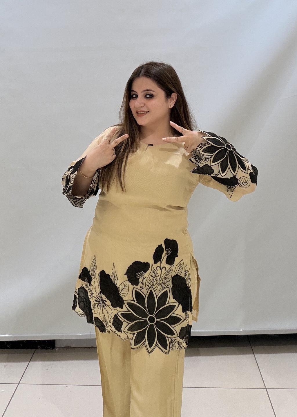 Beige Appliqué Work Co-ord Set