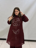 Premium Maroon Chinon Handwork Dress for Women