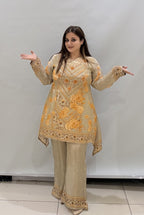 Luxury Beige & Gold Embroidered Traditional Suit