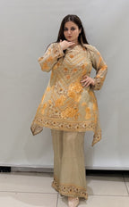 Luxury Beige & Gold Embroidered Traditional Suit