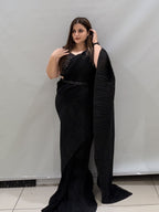 Premium Black Crushed Designer Saree with Embellished Blouse