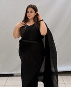 Premium Black Crushed Designer Saree with Embellished Blouse