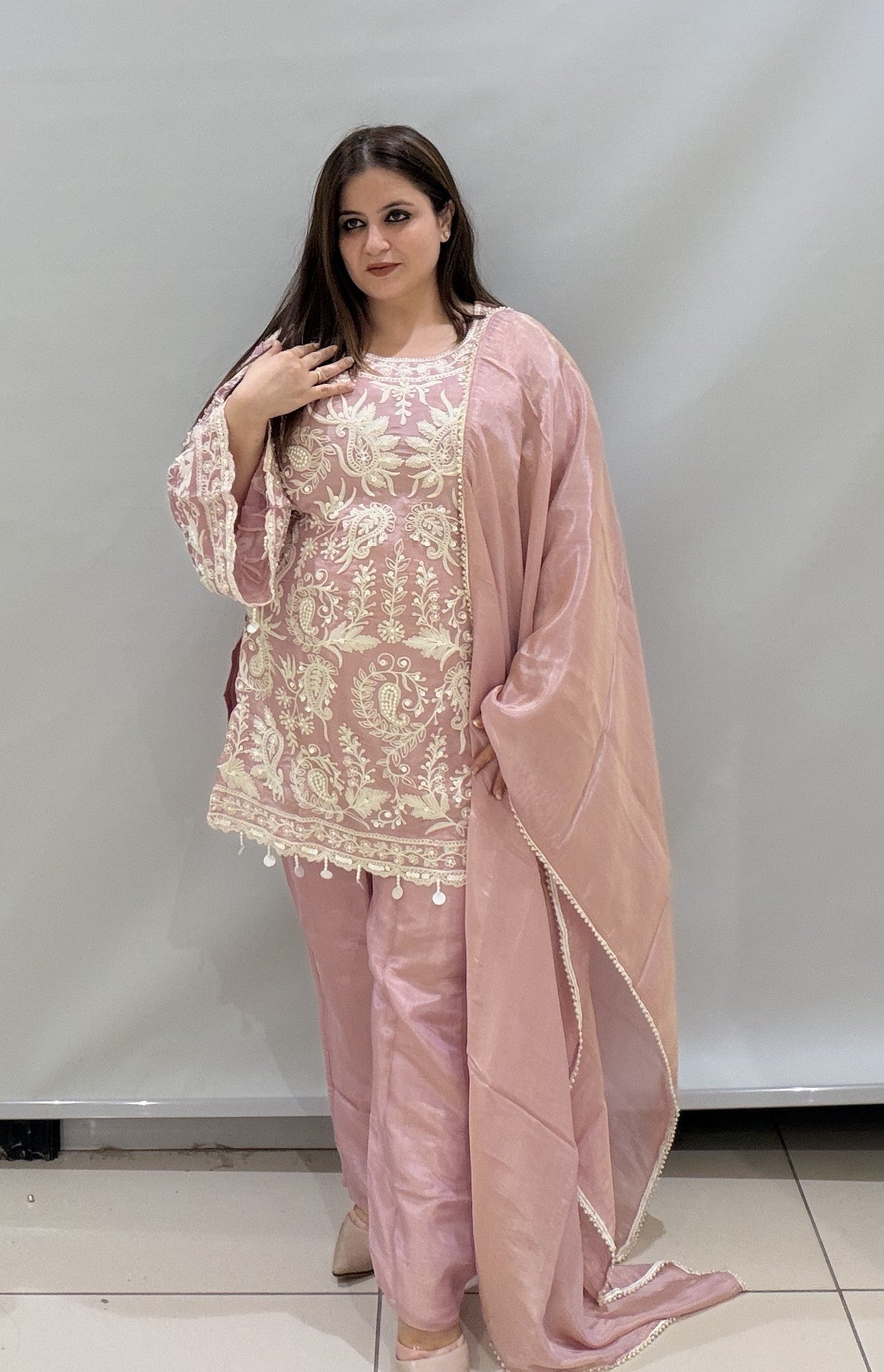 Luxury Pink Embroidered Suit with Dupatta