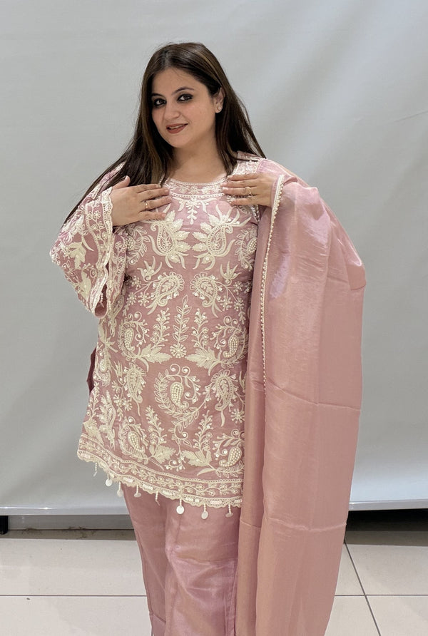 Luxury Pink Embroidered Suit with Dupatta