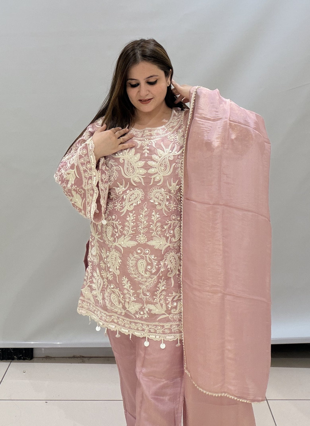 Luxury Pink Embroidered Suit with Dupatta
