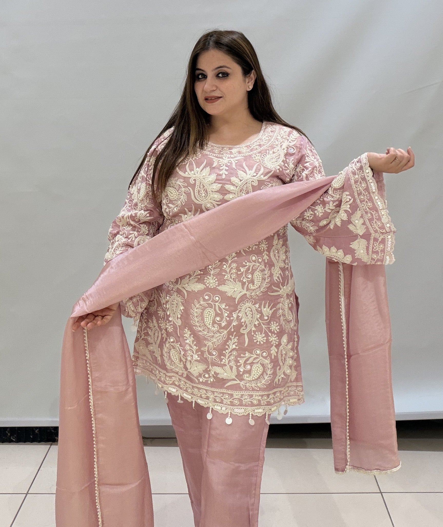 Luxury Pink Embroidered Suit with Dupatta