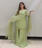 Mint Green Chinon Handwork Suit Set with Dupatta