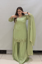 Mint Green Chinon Handwork Suit Set with Dupatta
