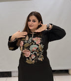 Branded Black Floral Embroidered Two-Piece Co-Ord Set