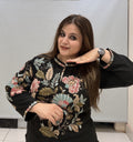 Branded Black Floral Embroidered Two-Piece Co-Ord Set