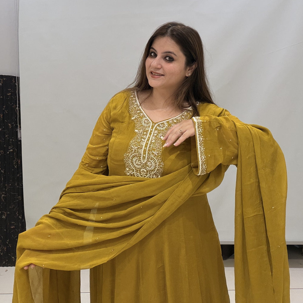 Pure Fabric Handwork Dress- 2 Color Available