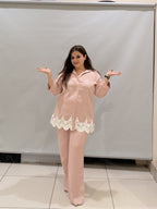 Premium Linen Cotton Two-Piece Co-Ord Set with Lace Detailing