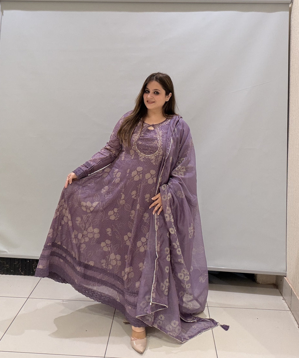 Premium Cotton Anarkali Suit Set with Printed Dupatta