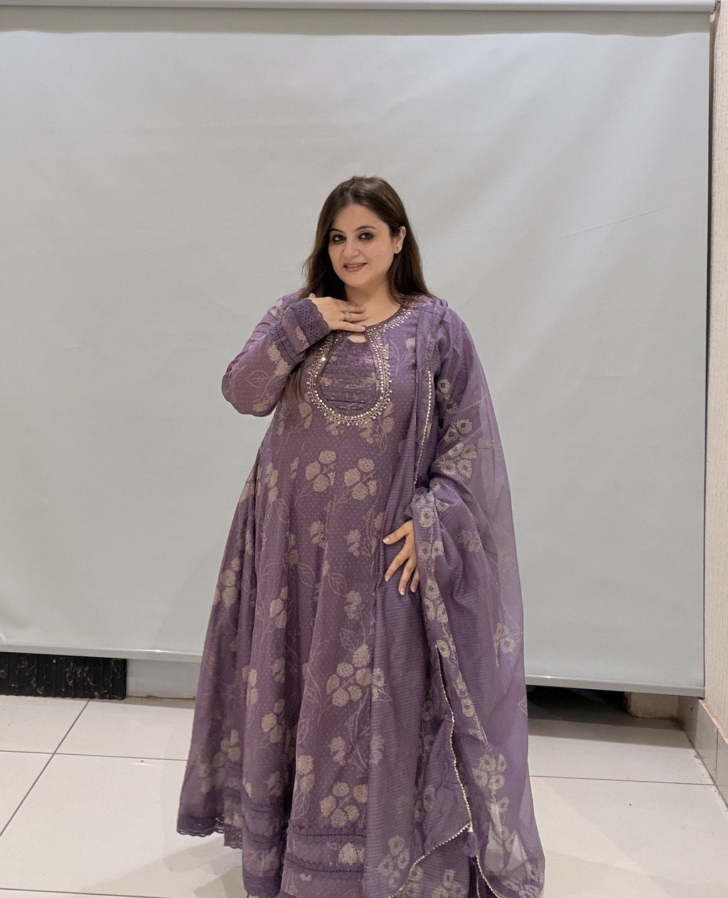 Premium Cotton Anarkali Suit Set with Printed Dupatta