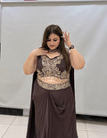 Luxury Heavy Party Wear Gown with Embroidered Crop Top & Drape