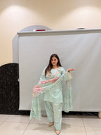 Pastel Green Pure Cotton Embroidered Suit with Printed Dupatta