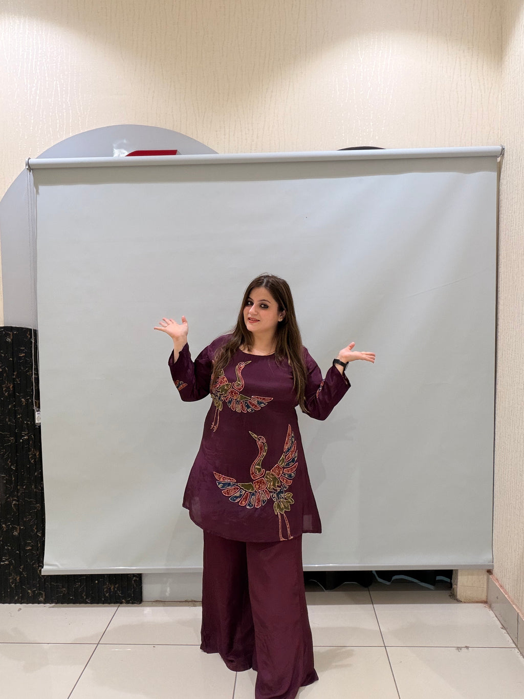 Maroon Pure Crepe Embroidered Coord Set