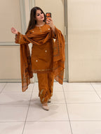 Rust Orange Pure Cotton Embroidered Suit Set
