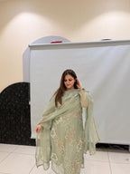 Pastel Green Tissue Handwork Suit