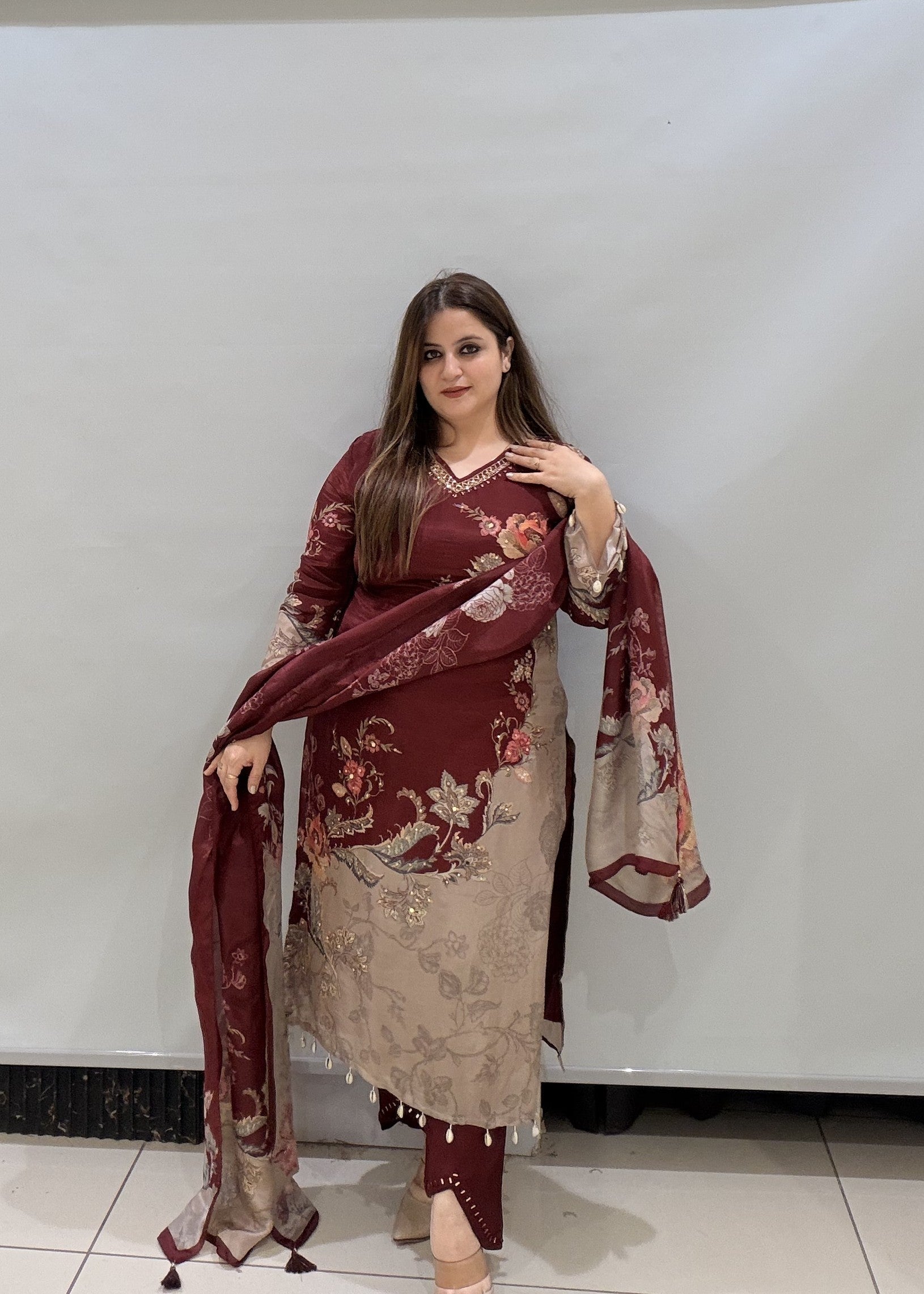 Premium Partywear Floral Printed Suit
