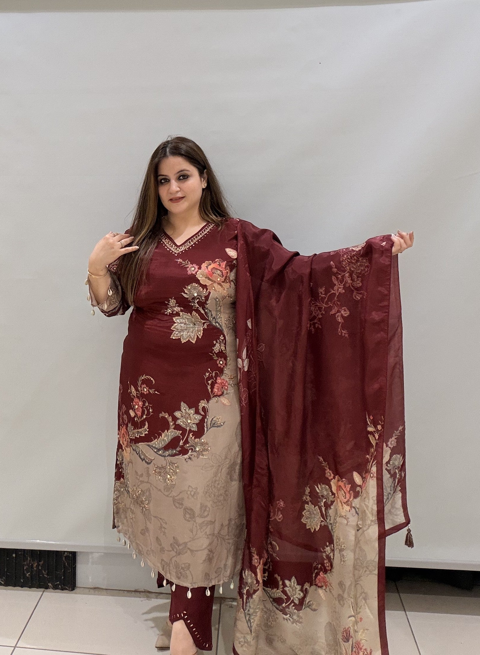 Premium Partywear Floral Printed Suit