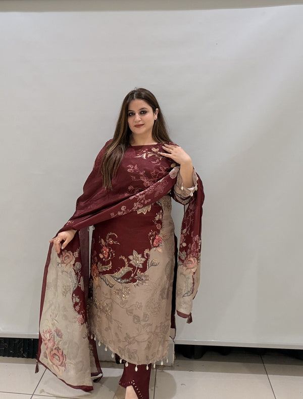 Premium Partywear Floral Printed Suit
