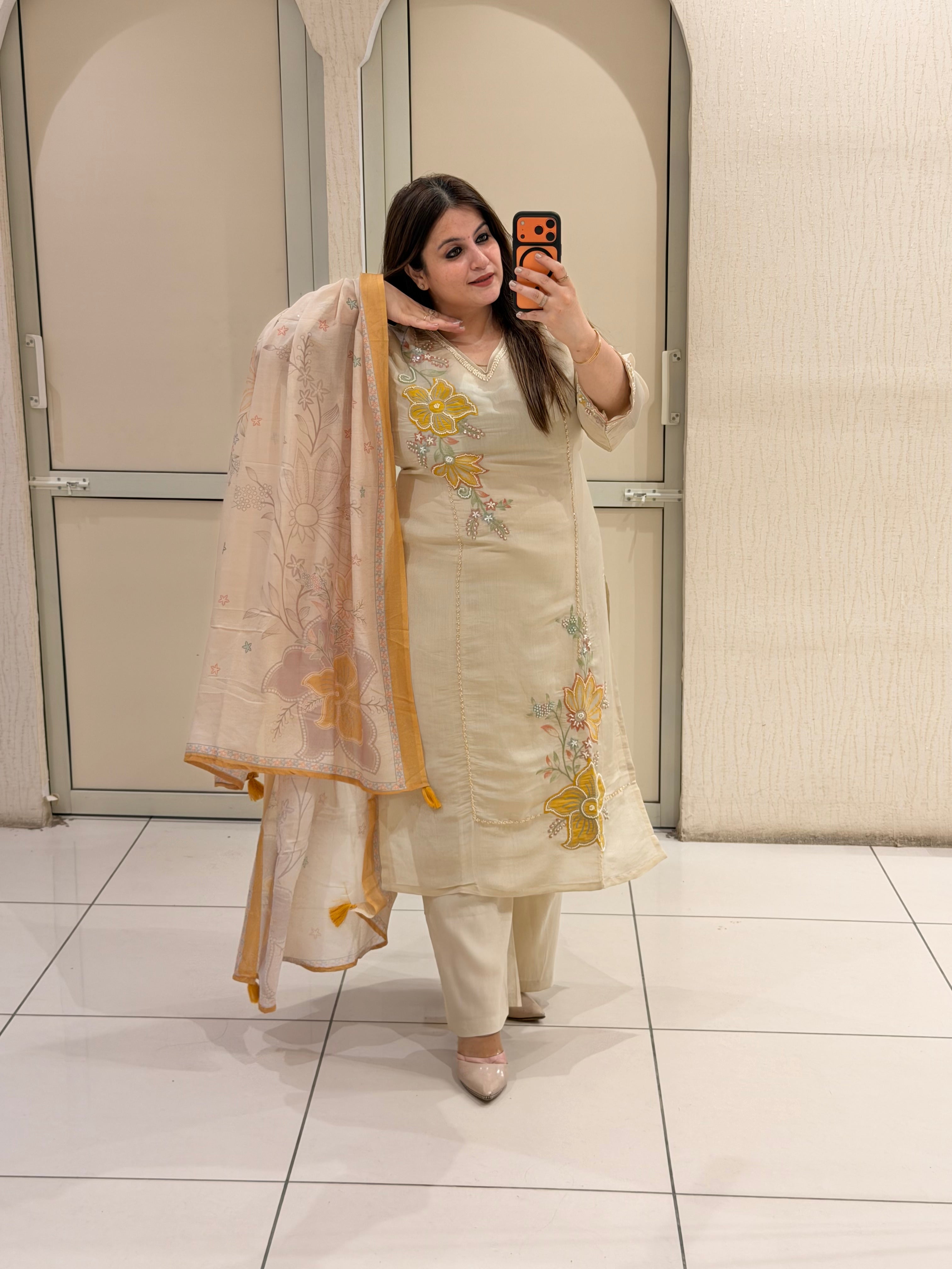 Premium Floral Embroidered Mul Cotton Suit Set