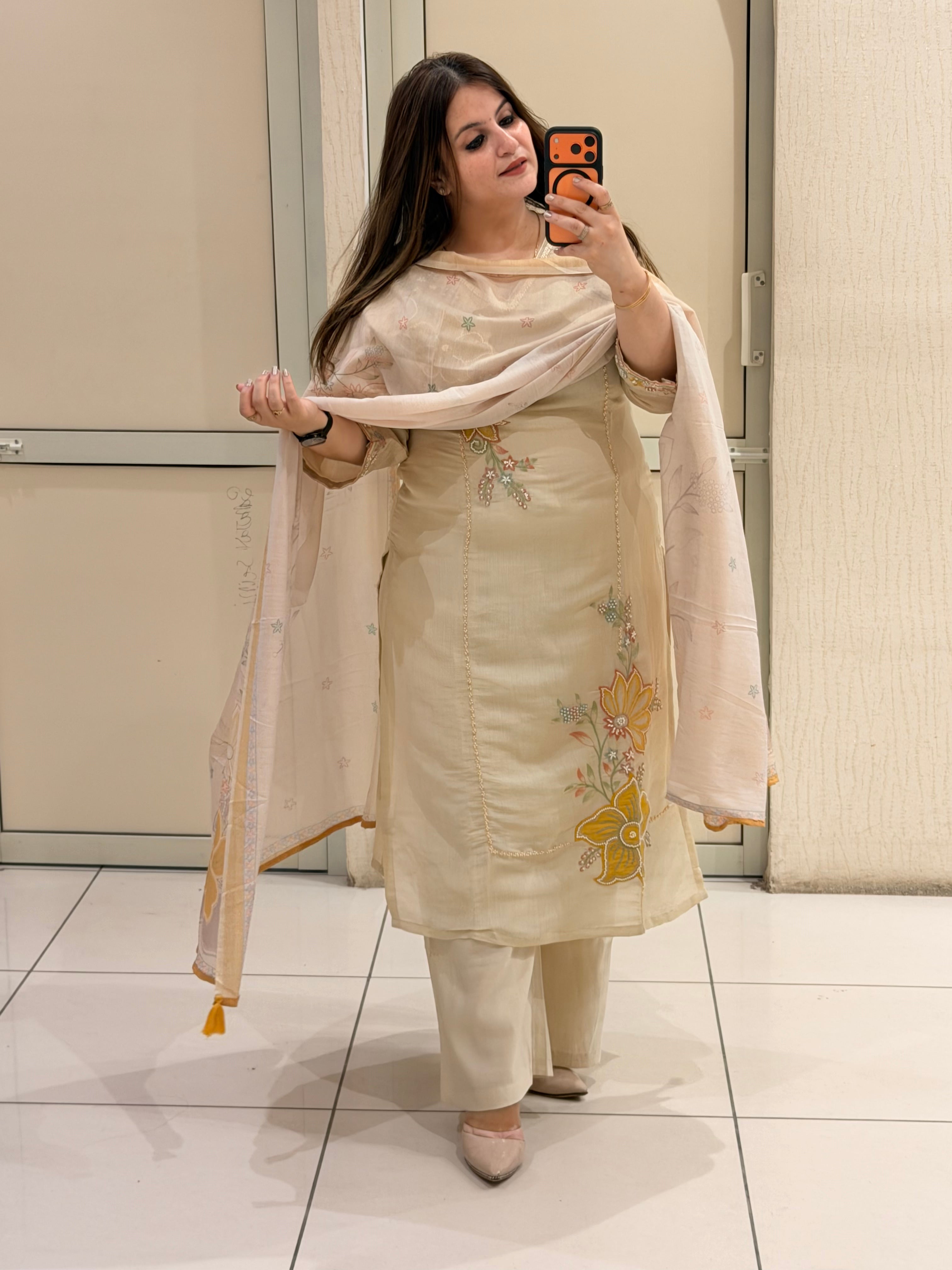 Premium Floral Embroidered Mul Cotton Suit Set