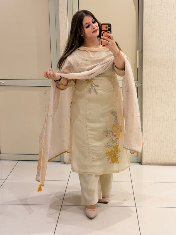Premium Floral Embroidered Mul Cotton Suit Set