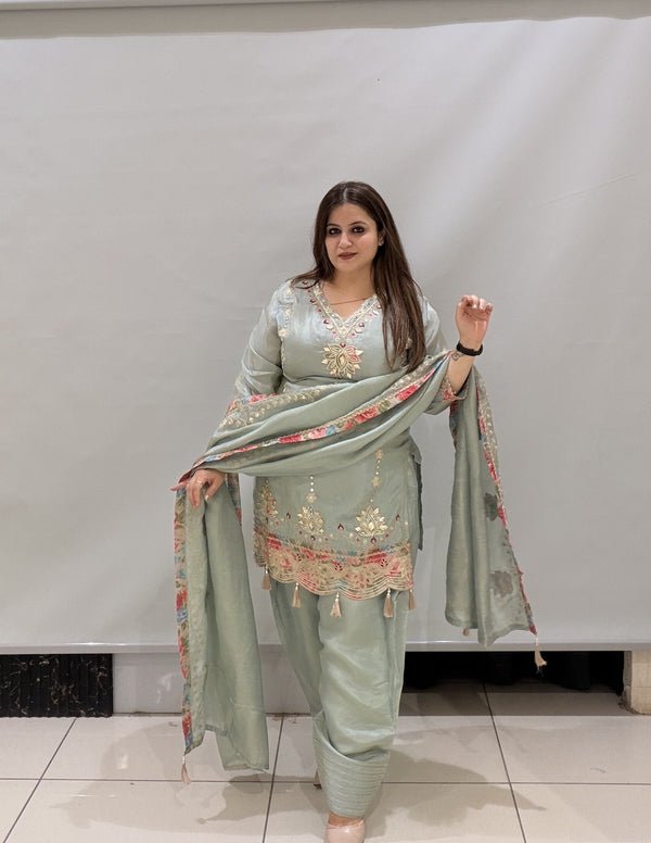 Premium Embroidered Partywear Suit with Farsi Salwar