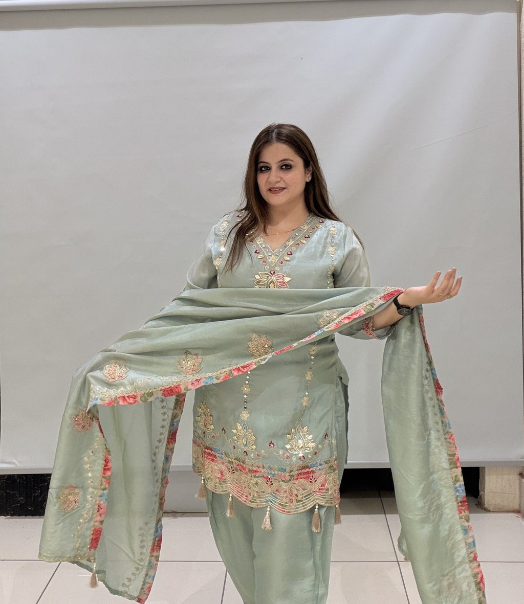 Premium Embroidered Partywear Suit with Farsi Salwar