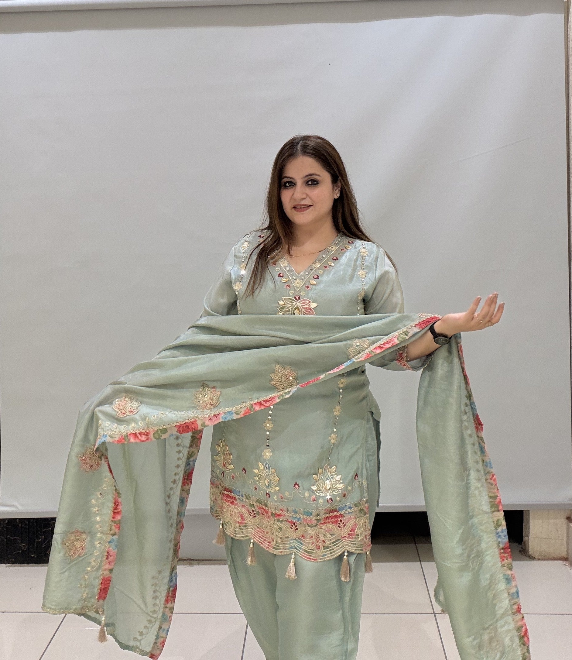 Premium Embroidered Partywear Suit with Farsi Salwar