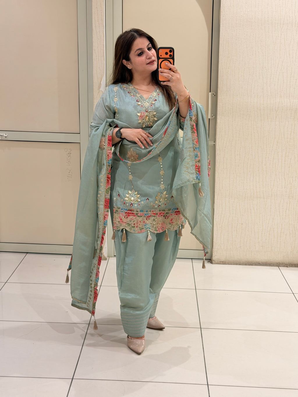 Premium Embroidered Partywear Suit with Farsi Salwar