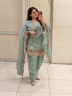 Premium Embroidered Partywear Suit with Farsi Salwar