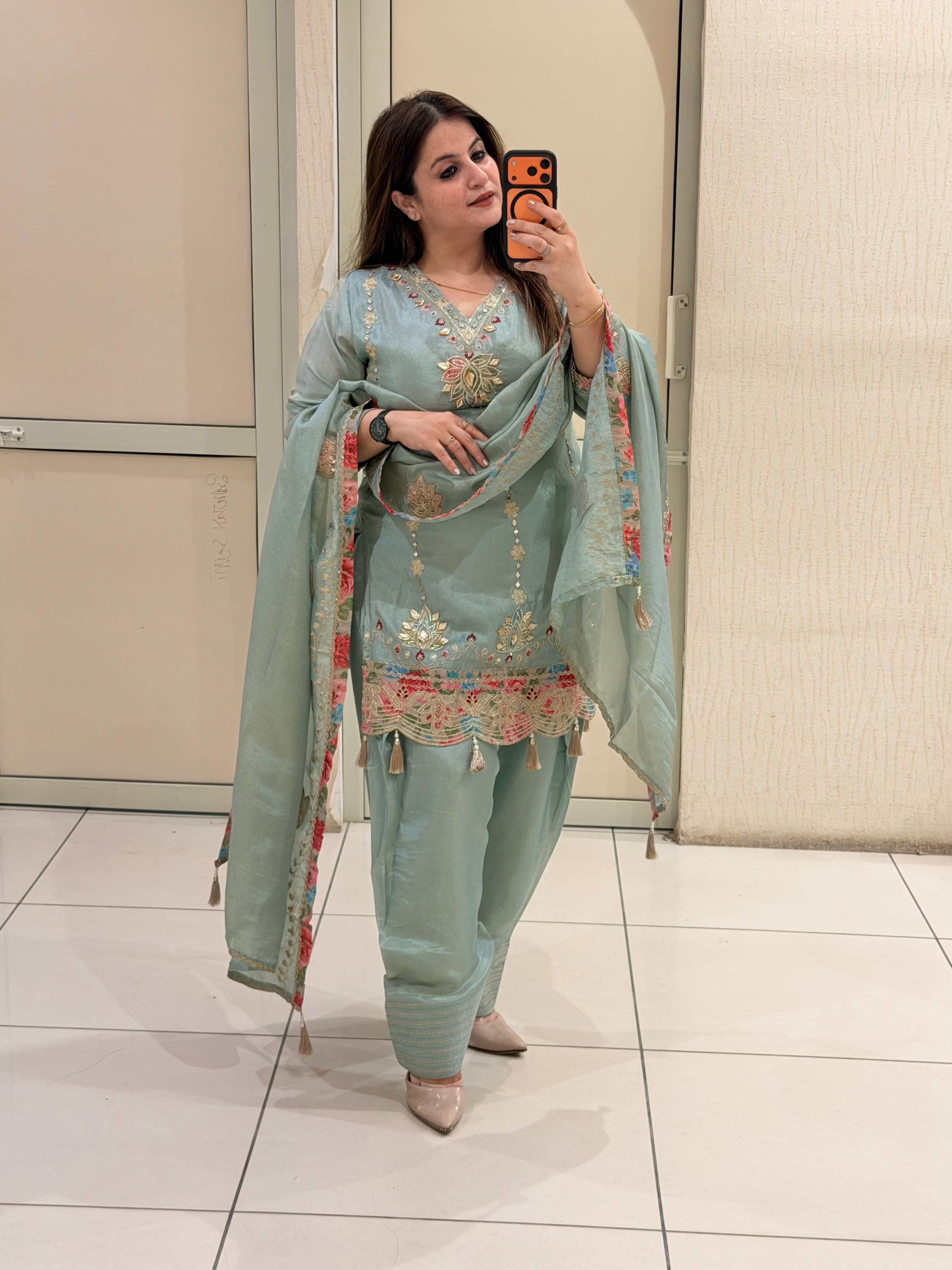Premium Embroidered Partywear Suit with Farsi Salwar
