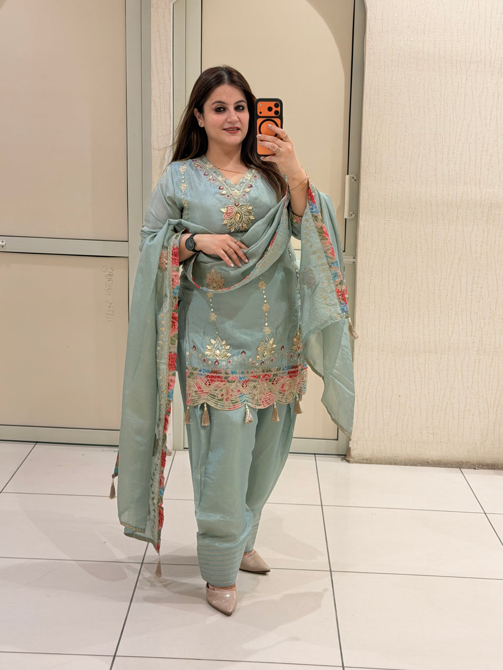 Premium Embroidered Partywear Suit with Farsi Salwar