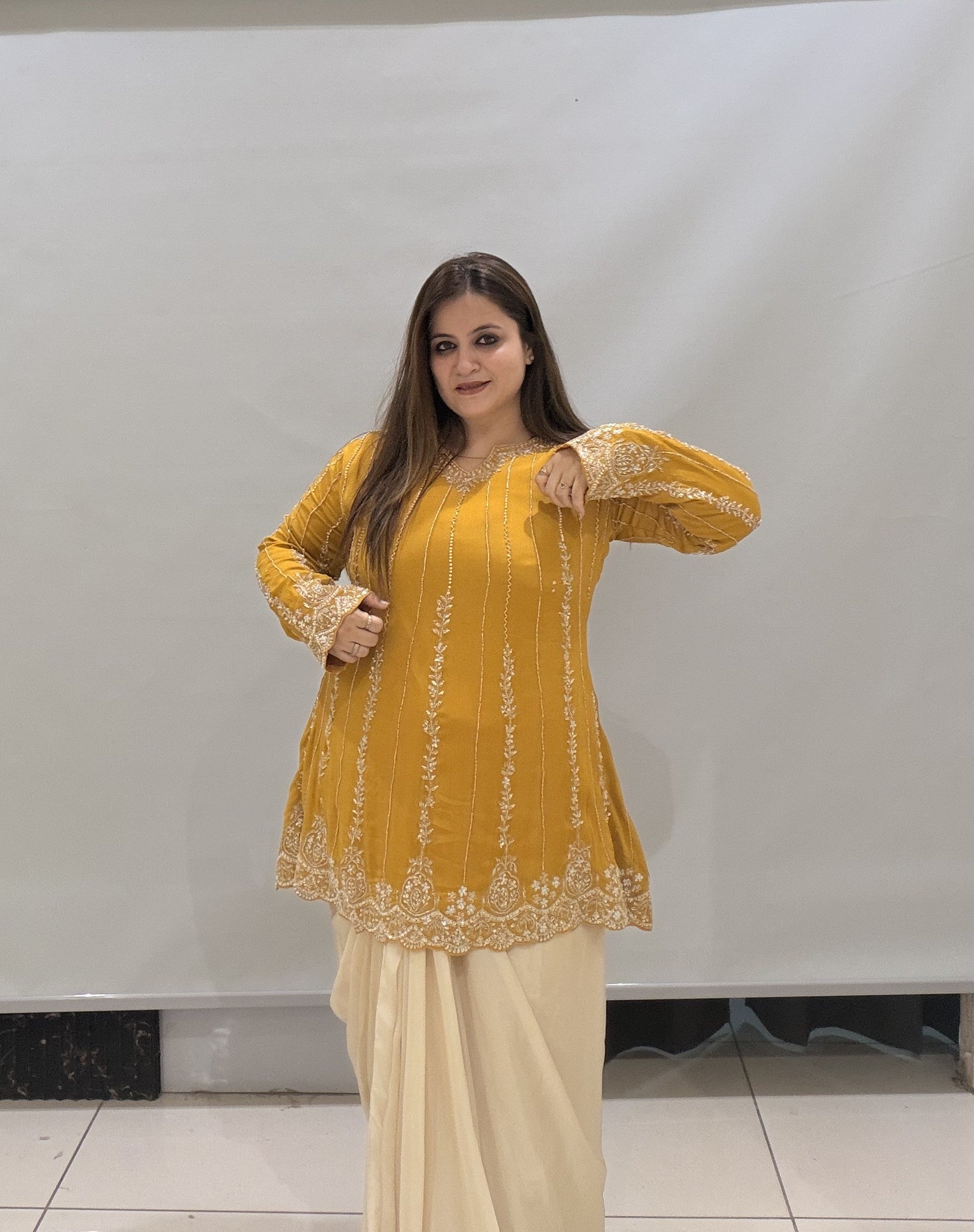 Premium Designer Handwork Dress with Draped Bottom
